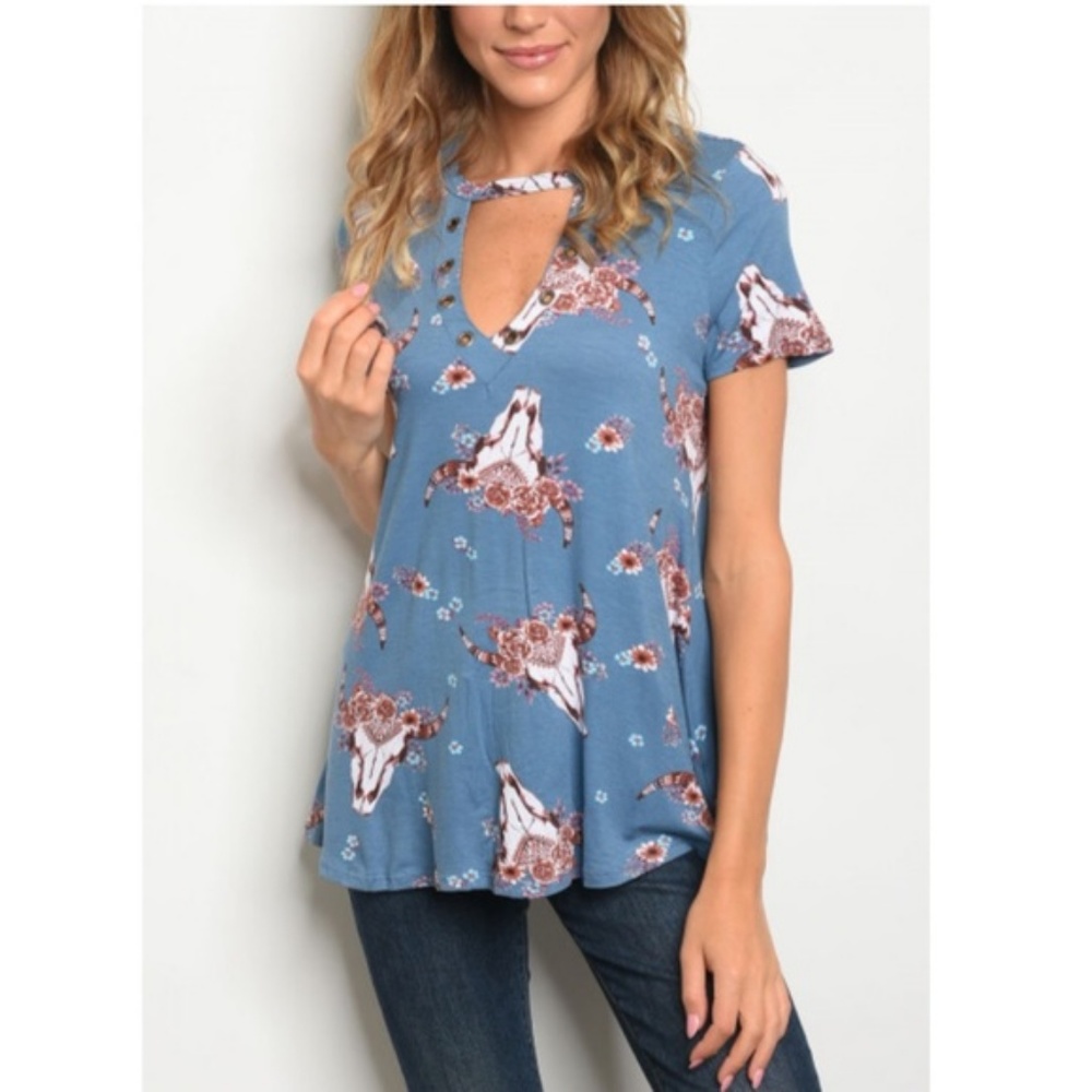 Blue Bull Print Top, 1 medium left